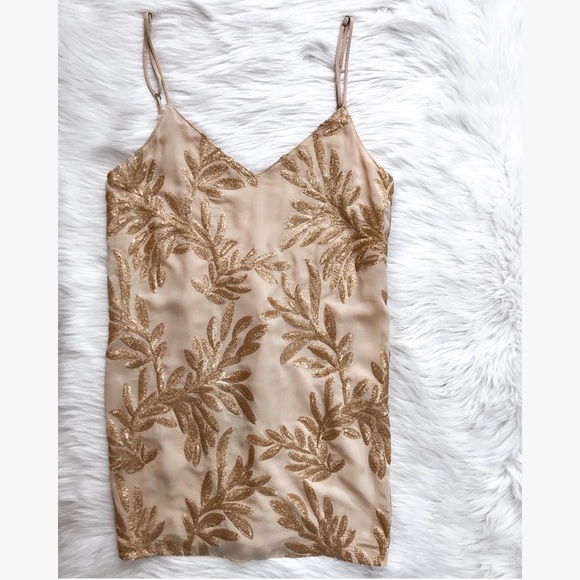 Show Me Your Mumu Gold Metallic Leaf Print Dress - Picture 3 of 8